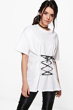 Boohoo Hannah Lace Up Corset Front T-shirt