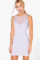 Boohoo Claira Mesh Top Detail Bodycon Dress Grey