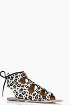 Boohoo Ellie Leopard Pony Hair Ghillie Tie Sandal