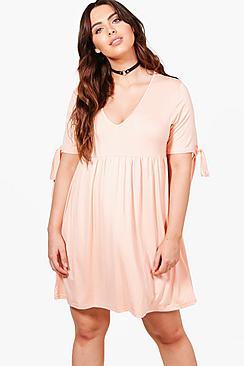 Boohoo Plus Orla Tie Short Sleeve Smock Dress