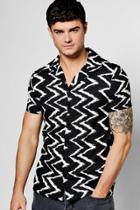 Boohoo Zig Zag Print Revere Collar Shirt Black