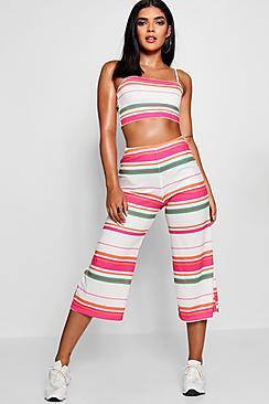 Boohoo Stripe Rib Crop Top & Culotte Co-ord