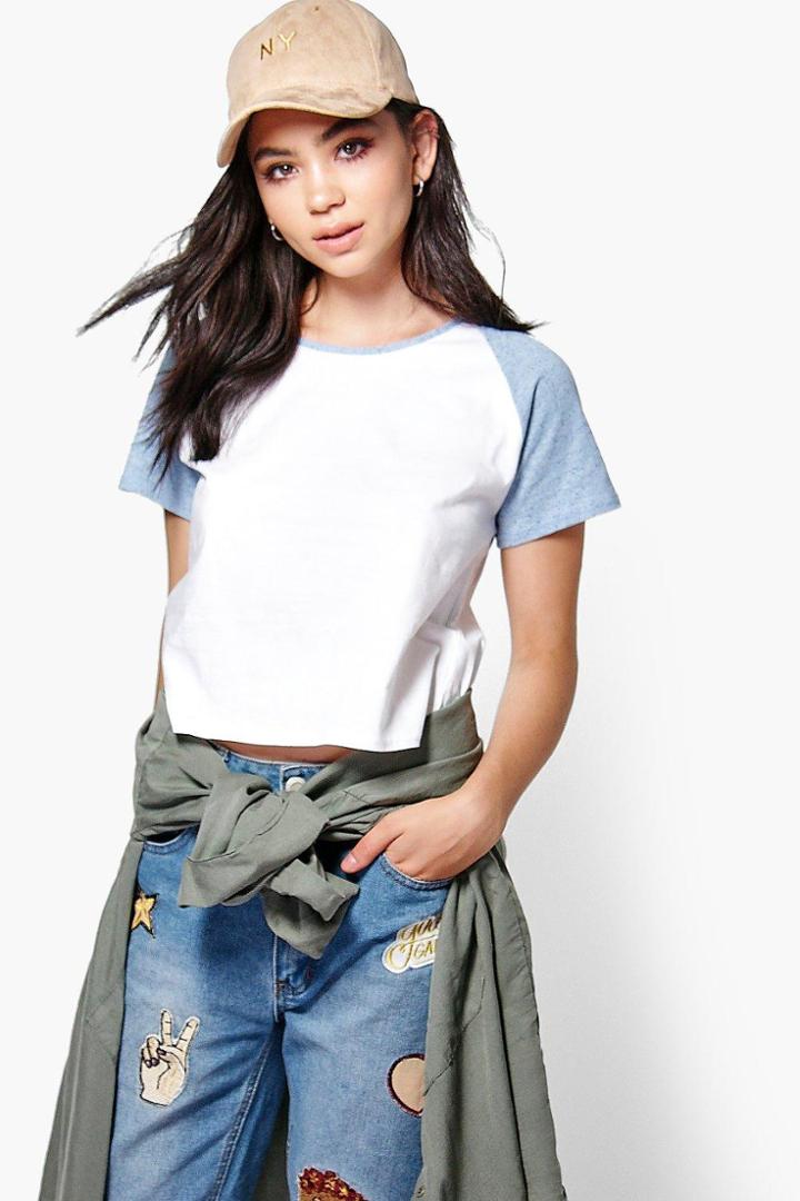 Boohoo Ava Contrast Raglan T-shirt Blue