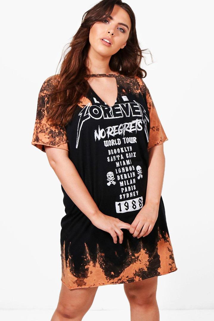 Boohoo Plus Rose Acid Wash Band Dress Multi