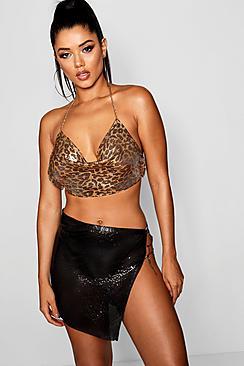 Boohoo Amira Metallic Chain Open Side Mini Skirt