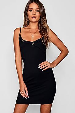 Boohoo Mock Horn Button Detail Bodycon Dress