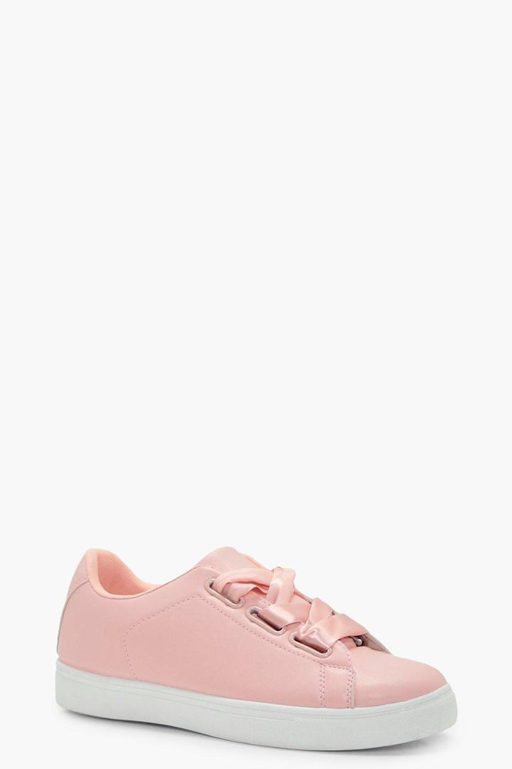 Boohoo Emily Ribbon Lace Up Trainer Pink