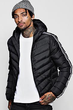 Boohoo Striped Tape Hooded Puffer Jackets