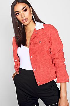 Boohoo Padded Borg Collar Cord Jacket