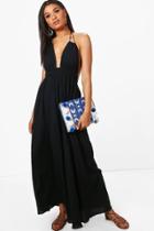 Boohoo Sheeva Open Back Tassle Maxi Dress Black
