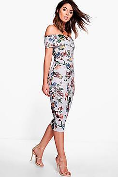 Boohoo Lucie Off Shoulder Floral Midi Dress