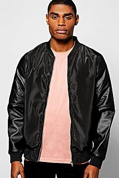 Boohoo Bomber Jacket W/pu Sleeves & Biker Details