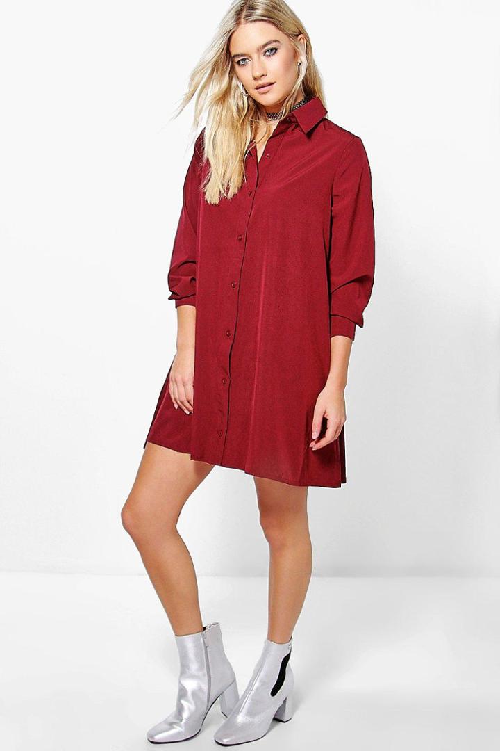 Boohoo Willa Swing Shirt Dress Merlot