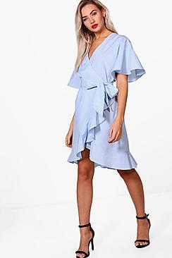 Boohoo Olivia Frill Detail Wrap Over Dress