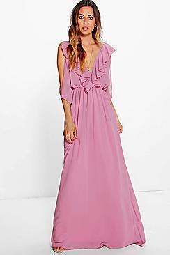 Boohoo Raluk Ruffle Cold Shoulder Maxi Dresses