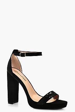 Boohoo Beatrice Wide Fit Sequin Trim Platform Heels