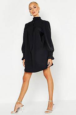 Boohoo Shirred Neck Smock Dress