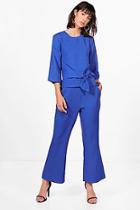 Boohoo Premium Tie Front Top And Flare Trouser