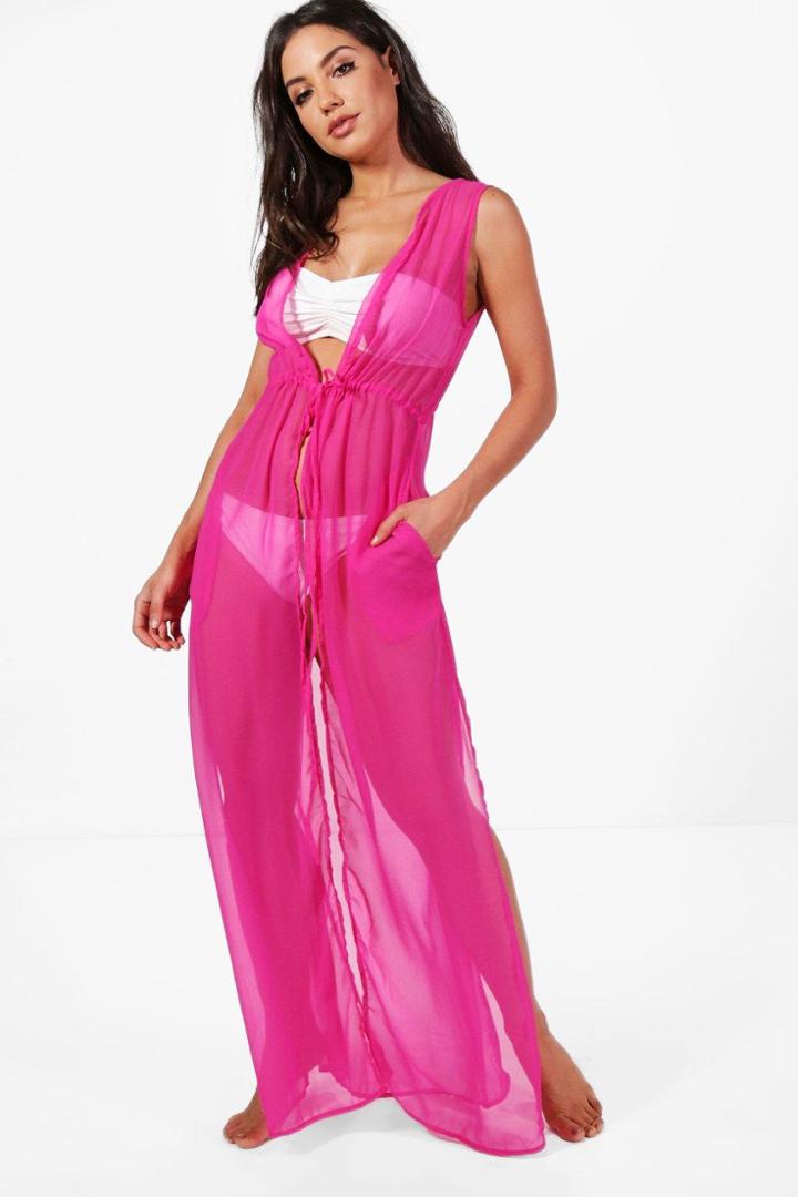 Boohoo Lola Sleeveless Beach Kimono Pink