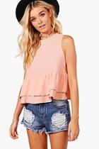 Boohoo Polly Frill Hem Woven Top