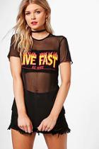 Boohoo Petite Emma Live Fast Slogan Mesh T-shirt