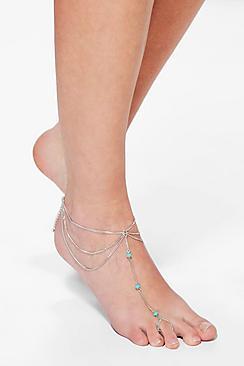 Boohoo Kate Turquoise Stone Chain Foot Anklet