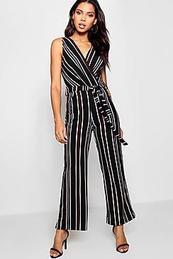 Boohoo Jen Stripe Tie Waist Jumpsuit