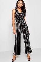 Boohoo Jen Stripe Tie Waist Jumpsuit