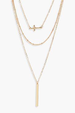 Boohoo Emily Layered Cross And Bar Necklace