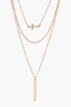 Boohoo Emily Layered Cross And Bar Necklace