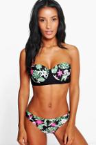 Boohoo Geneve Tropical Leaf Underwired Bandeau Bikini Multi