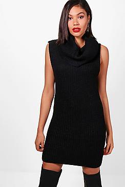 Boohoo Heidi Sleeveless Knitted Roll Neck Dress