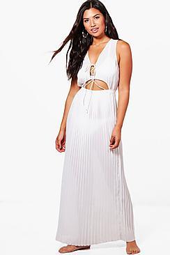Boohoo Molly Lace Up Pleated Maxi Beach Dress