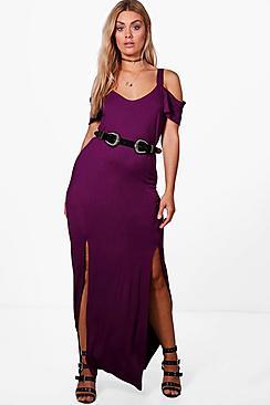 Boohoo Plus Kady Open Shoulder Split Front Maxi Dress