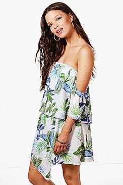 Boohoo Freya Printed Bardot Wrap Dress