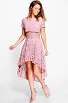 Boohoo Boutique Aliza Lace Double Layer Skater Dress Rose
