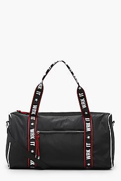 Boohoo Rosie Wrk It Slogan Contrast Trim Gym Bag