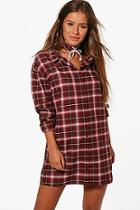 Boohoo Petite Sarah Checked Lace Up Choker Shirt Dress