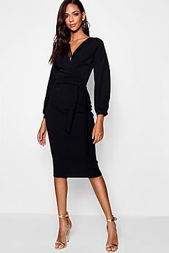 Boohoo Tall Mabel Off The Shoulder Wrap Midi Bodycon Dress