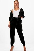 Boohoo Plus Lola Zip Front Hooded Velvet Sweatsuit
