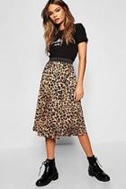 Boohoo Leopard Print Pleated Midi Skirt
