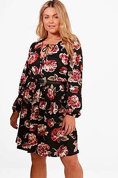 Boohoo Plus Anne Floral Skater Dress