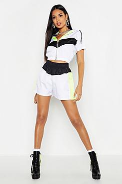 Boohoo Panel Detail Track Hoodie & Short Set