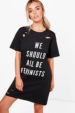 Boohoo Lois Feminist Distressed T-shirt Dress