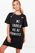 Boohoo Lois Feminist Distressed T-shirt Dress