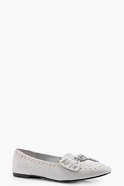 Boohoo Faith Bow & Stud Trim Loafers