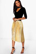 Boohoo Jeana Metallic Pleated Midi Skirt