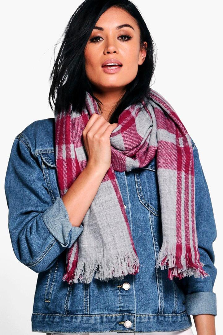 Boohoo Matilda Preppy Oversized Check Scarf Fuchsia