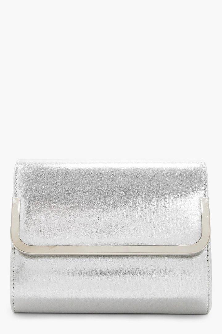 Boohoo Angel Metal Trim Glitter Fold Over Clutch Silver