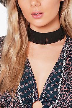 Boohoo Rachel Suedette Fringed Tassel Choker